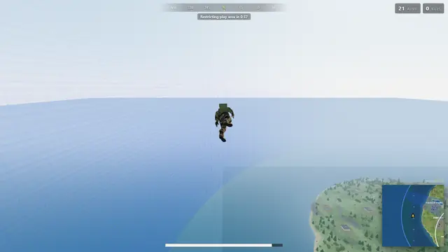 A soldier skydiving towards a Battle Royale island in Lobbystrike