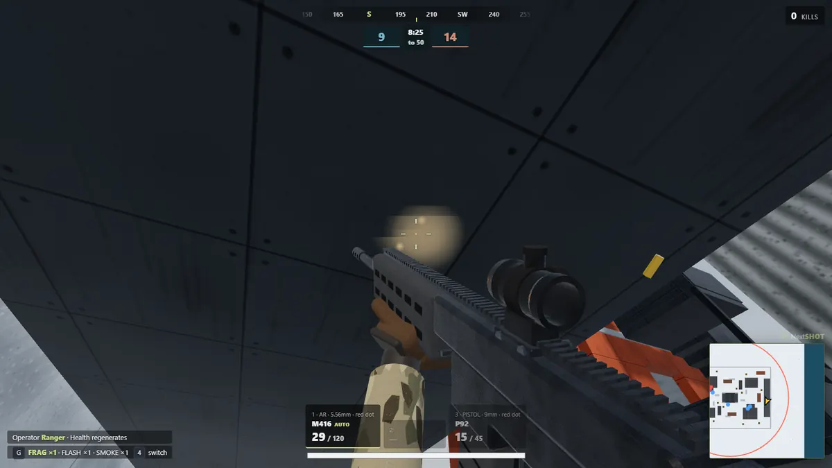 Firing a rifle inside the Whiteout arctic station in Lobbystrike