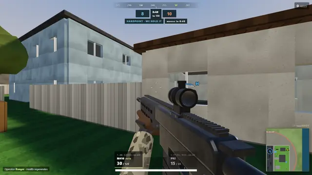 Holding the hardpoint between two houses on the Cul-de-sac map in Lobbystrike